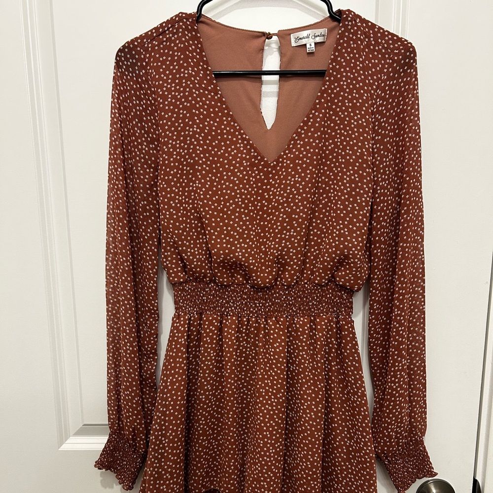 Emerald Sundae Rust Polka Dot Long Sleeve Dress
